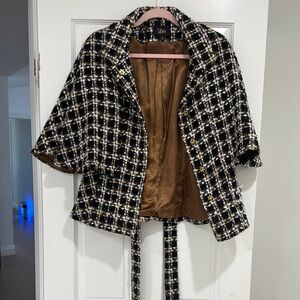 Luii Black and White Houndstooth Blazer Structured Cropped Design